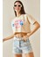 Bej Baskılı Bisiklet Yaka Crop T-Shirt 5YXK1-48564-25 4