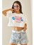 Beyaz Baskılı Bisiklet Yaka Crop T-Shirt 5YXK1-48564-01 1