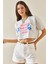 Gri Baskılı Bisiklet Yaka Crop T-Shirt 5YXK1-48564-03 2