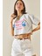 Gri Baskılı Bisiklet Yaka Crop T-Shirt 5YXK1-48564-03 4