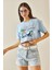 Bebe Mavisi Baskılı Bisiklet Yaka Crop T-Shirt 5YXK1-48565-55 2