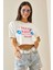 Beyaz Baskılı Bisiklet Yaka Crop T-Shirt 5YXK1-48564-01 3