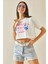 Beyaz Baskılı Bisiklet Yaka Crop T-Shirt 5YXK1-48564-01 4