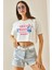 Beyaz Baskılı Bisiklet Yaka Crop T-Shirt 5YXK1-48564-01 5