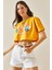 Hardal Baskılı Bisiklet Yaka Crop T-Shirt 5YXK1-48564-37 1