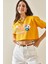 Hardal Baskılı Bisiklet Yaka Crop T-Shirt 5YXK1-48564-37 3