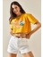 Hardal Baskılı Bisiklet Yaka Crop T-Shirt 5YXK1-48564-37 4