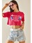 Fuşya Baskılı Bisiklet Yaka Crop T-Shirt 5YXK1-48564-07 4