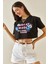 Siyah Baskılı Bisiklet Yaka Crop T-Shirt 5YXK1-48564-02 1
