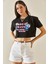Siyah Baskılı Bisiklet Yaka Crop T-Shirt 5YXK1-48564-02 2
