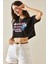 Siyah Baskılı Bisiklet Yaka Crop T-Shirt 5YXK1-48564-02 3