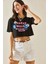 Siyah Baskılı Bisiklet Yaka Crop T-Shirt 5YXK1-48564-02 4