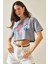 Füme Baskılı Bisiklet Yaka Crop T-Shirt 5YXK1-48564-33 1