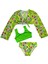 Yeni Sezon Kız Çocuk Neon Yeşil Renk Çiçek Desen Bolero / Pareolu Bikini Takımı 3lü Set 1
