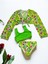 Yeni Sezon Kız Çocuk Neon Yeşil Renk Çiçek Desen Bolero / Pareolu Bikini Takımı 3lü Set 2