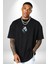 Robot Cyborg Köpek Doberman Siyah Oversize Kadın Erkek Ön Orta Minimal Baskılı T-Shirt 5