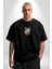 Red Cloud Kedi Hintli Siyah Oversize Kadın Erkek Ön Orta Minimal Baskılı T-Shirt 3