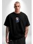 Kızlar Modası Dövme Çiçek Siyah Oversize Kadın Erkek Ön Orta Minimal Baskılı T-Shirt 1
