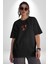 Anka Kuşu Ateş Kuşu Siyah Oversize Kadın Erkek Ön Orta Minimal Baskılı T-Shirt 1