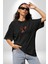 Anka Kuşu Ateş Kuşu Siyah Oversize Kadın Erkek Ön Orta Minimal Baskılı T-Shirt 2