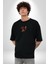 Anka Kuşu Ateş Kuşu Siyah Oversize Kadın Erkek Ön Orta Minimal Baskılı T-Shirt 4