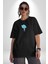 Darwin Watterson Ben Gumball Siyah Oversize Kadın Erkek Ön Orta Minimal Baskılı T-Shirt 3