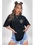 Pilot Çeketli Deri Şapkalı Cool Kedi Siyah Oversize Kadın Erkek Ön ve Sırt Baskılı T-Shirt 4