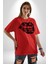 Ay Yıldız Dudak Bulut Dövme Pamuklu Bisiklet Yaka Kadın Erkek Oversize Boyfriend Dijital Baskılı Kırmızı T-Shirt 3