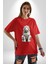 Beyaz Kaplan Pamuklu Bisiklet Yaka Kadın Erkek Oversize Boyfriend Dijital Baskılı Kırmızı T-Shirt 2