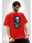 Cadılar Bayramı Kuru Kafa Pamuklu Bisiklet Yaka Kadın Erkek Oversize Boyfriend Dijital Baskılı Kırmızı T-Shirt 1