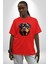Rottweiler Kafası Pamuklu Bisiklet Yaka Kadın Erkek Oversize Boyfriend Dijital Baskılı Kırmızı T-Shirt 2