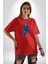 Basketbol Mars Uzay Smaçı Pamuklu Bisiklet Yaka Kadın Erkek Oversize Boyfriend Dijital Baskılı Kırmızı T-Shirt 2