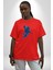 Basketbol Mars Uzay Smaçı Pamuklu Bisiklet Yaka Kadın Erkek Oversize Boyfriend Dijital Baskılı Kırmızı T-Shirt 3