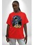 Gitar Astronot Müzik Uzay Pamuklu Bisiklet Yaka Kadın Erkek Oversize Boyfriend Dijital Baskılı Kırmızı T-Shirt 3