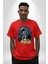 Gitar Astronot Müzik Uzay Pamuklu Bisiklet Yaka Kadın Erkek Oversize Boyfriend Dijital Baskılı Kırmızı T-Shirt 5