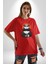 Yoga Panda Pamuklu Bisiklet Yaka Kadın Erkek Oversize Boyfriend Dijital Baskılı Kırmızı T-Shirt 3