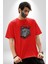 Kırmızı Şapka Maymun Pamuklu Bisiklet Yaka Kadın Erkek Oversize Boyfriend Dijital Baskılı Kırmızı T-Shirt 1