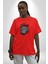 Kırmızı Şapka Maymun Pamuklu Bisiklet Yaka Kadın Erkek Oversize Boyfriend Dijital Baskılı Kırmızı T-Shirt 3