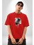 Kaket Polis Kedi Pamuklu Bisiklet Yaka Kadın Erkek Oversize Boyfriend Dijital Baskılı Kırmızı T-Shirt 2