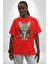 Kulaklık Kedi Pamuklu Bisiklet Yaka Kadın Erkek Oversize Boyfriend Dijital Baskılı Kırmızı T-Shirt 5