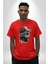 Pilot Çeketli Deri Şapkalı Cool Kedi Pamuklu Bisiklet Yaka Kadın Erkek Oversize Boyfriend Dijital Baskılı Kırmızı T-Shirt 5