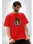 At Kafası Renkli Pamuklu Bisiklet Yaka Kadın Erkek Oversize Boyfriend Dijital Baskılı Kırmızı T-Shirt 1