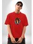 At Kafası Renkli Pamuklu Bisiklet Yaka Kadın Erkek Oversize Boyfriend Dijital Baskılı Kırmızı T-Shirt 4