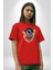 Bulutlar Astronot Uzay Pamuklu Bisiklet Yaka Kadın Erkek Oversize Boyfriend Dijital Baskılı Kırmızı T-Shirt 2