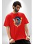 Bulutlar Astronot Uzay Pamuklu Bisiklet Yaka Kadın Erkek Oversize Boyfriend Dijital Baskılı Kırmızı T-Shirt 3