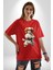 Cavailer King Charles Spaniel Karate Pamuklu Bisiklet Yaka Kadın Erkek Oversize Boyfriend Dijital Baskılı Kırmızı T-Shirt 5
