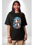 Deniz Kızı Deniz Yıldızı Mavi Saçlı Pamuklu Bisiklet Yaka Kadın Erkek Oversize Boyfriend Dijital Baskılı Siyah T-Shirt 1