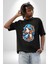 Deniz Kızı Deniz Yıldızı Mavi Saçlı Pamuklu Bisiklet Yaka Kadın Erkek Oversize Boyfriend Dijital Baskılı Siyah T-Shirt 5