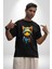 Bandana Kedi Kulaklık Çeket Pamuklu Bisiklet Yaka Kadın Erkek Oversize Boyfriend Dijital Baskılı Siyah T-Shirt 2