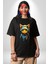 Bandana Kedi Kulaklık Çeket Pamuklu Bisiklet Yaka Kadın Erkek Oversize Boyfriend Dijital Baskılı Siyah T-Shirt 4